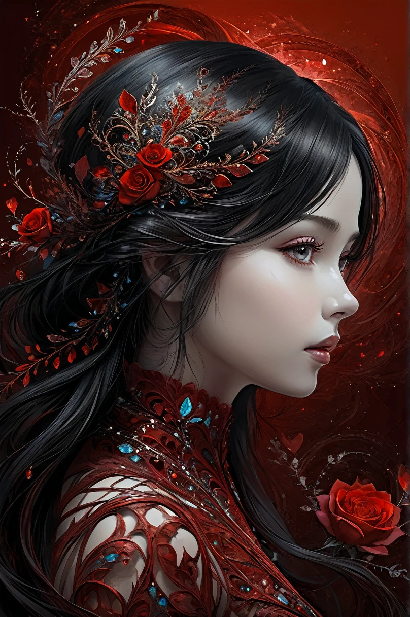 official art, highest details, beautiful and aesthetic, fractal art, colorful,
masterpiece, best quality, 1girl,  red, valentine, love, couple,