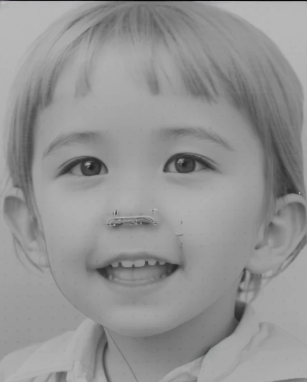 Realistic color photography style、Smiling emphasizes nasolabial folds. Make the chin a little thinner and accentuate the nasolabial folds.、I want it to look more like a color photograph..............。3 year old boy, Xu々To、Clearly visible、Emphasizes deep nasolabial folds from nose to mouth、Generate left and right dimples、Show me your beautiful smile.。Make your eyes look cute with double eyelids.Please make a live-action version。There is a lot of ketchup around the mouth、To-sai Sticking out your lower lip、A 3-year-old making a funny face while looking up。Make them laugh。More more more more、Please create a beautiful nose.。