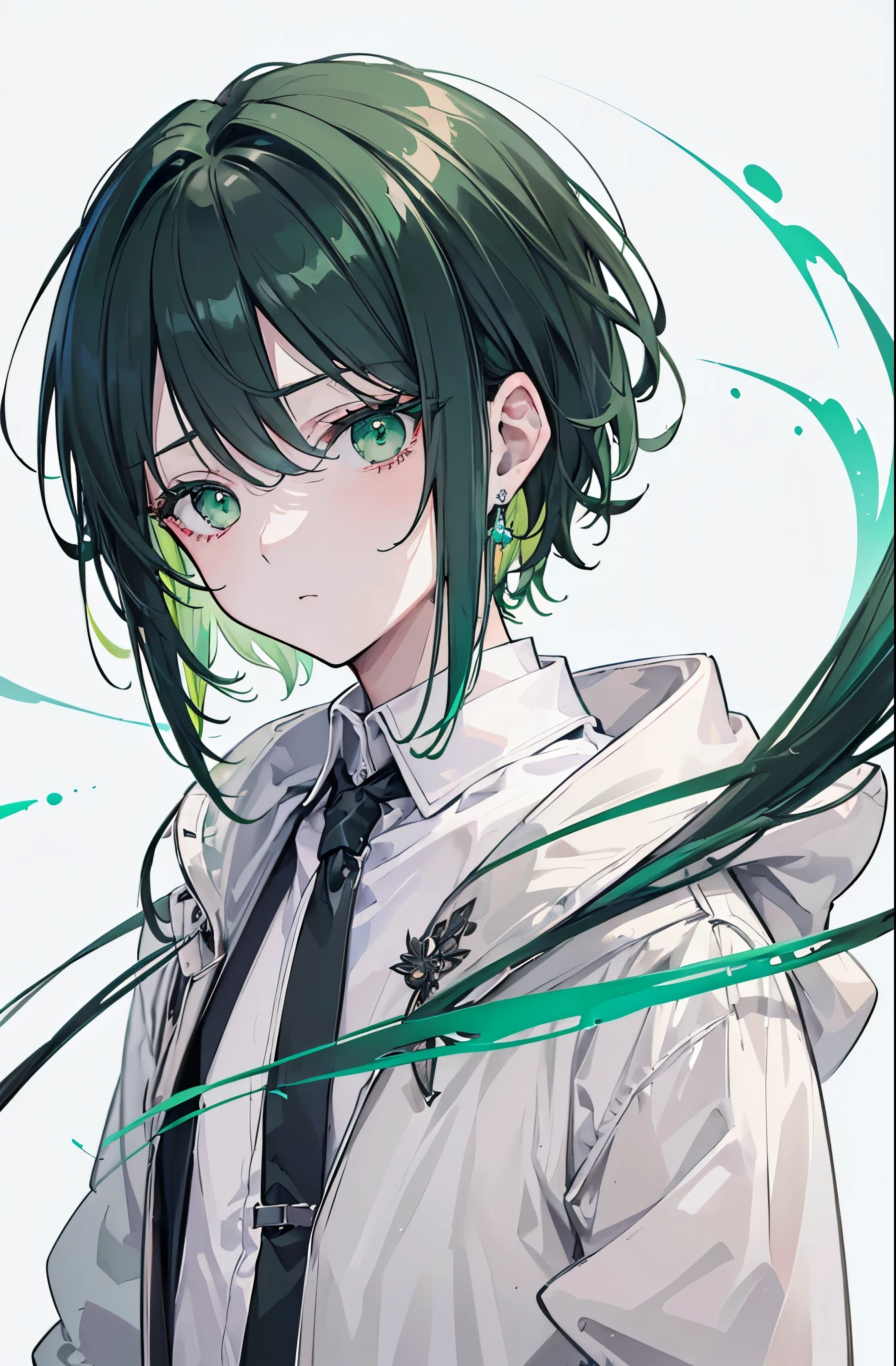 1girl, arrow_\(projectile\), bangs, blurry, blurry_background, blurry_foreground, broken, crack, crying_with_eyes_open, depth_of_field, green_hair, holding, holding_weapon, liquid, looking_at_viewer, motion_blur, necktie, other_focus, phosphophyllite, shards, short_hair, solo, sparkle, sword, tears, water, weapon, white_background, white_eyes, yellow_eyes <lora:style_YoneyamaMaiSTD:1>