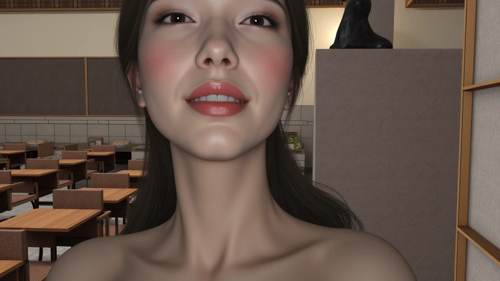 Beautiful Japanese face woman, image from the neck up, woman with a long neck front face adult woman photorealistic