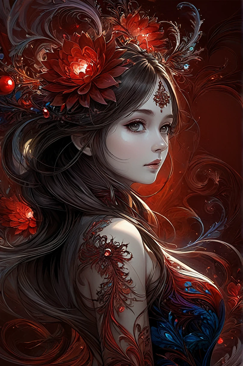 official art, highest details, beautiful and aesthetic, fractal art, colorful,
masterpiece, best quality, 1girl,  red, valentine, love, couple,