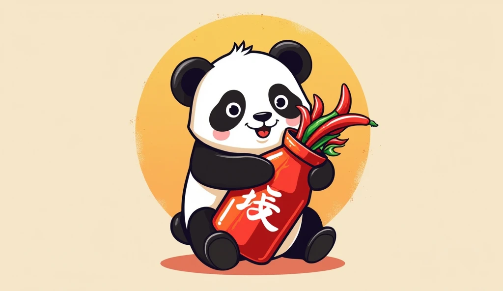 Design a logo,The main theme is a cute panda holding a large sauce jar filled with chili peppers.,The panda holds a bunch of peppers in its hand to form the Chinese character "川" (Chuan),The Sichuan-style "Sichuan" is used above the word "Chuan"."