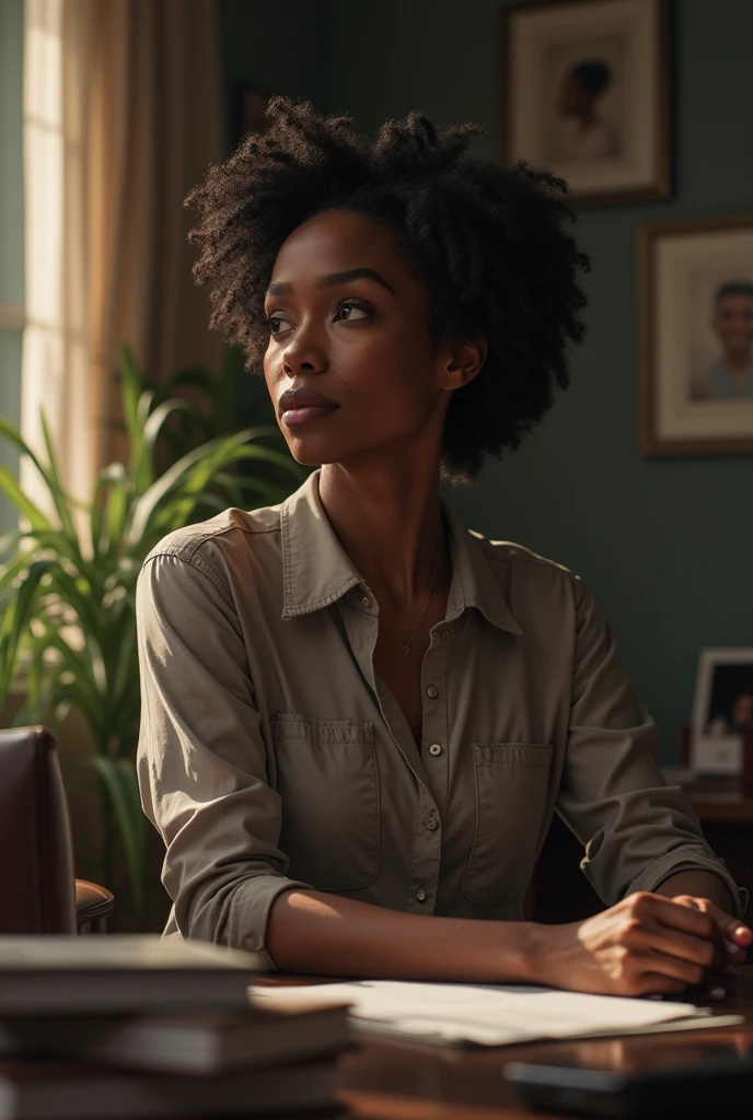 An adult black woman, faces personal and professional difficulties