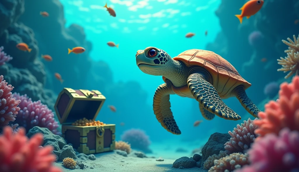 Create a eye-catching YouTube thumbnail on " The Lost Treasure of Tilly the Turtle"