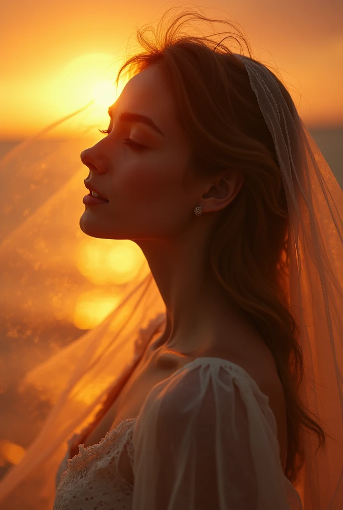 professional photography, Summer sunset, Beautiful Shadow of a Young Woman, Beautiful balance goddess, Radiant Aura, Too realistic, movie theater lighting, The beauty hidden within the heart