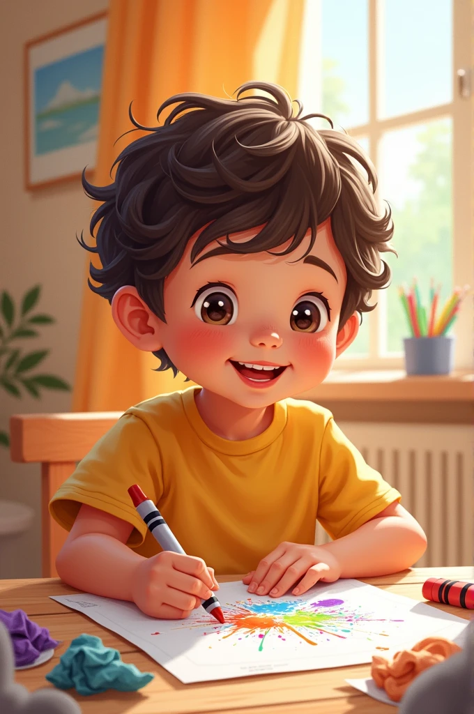 Happy kid is drawing