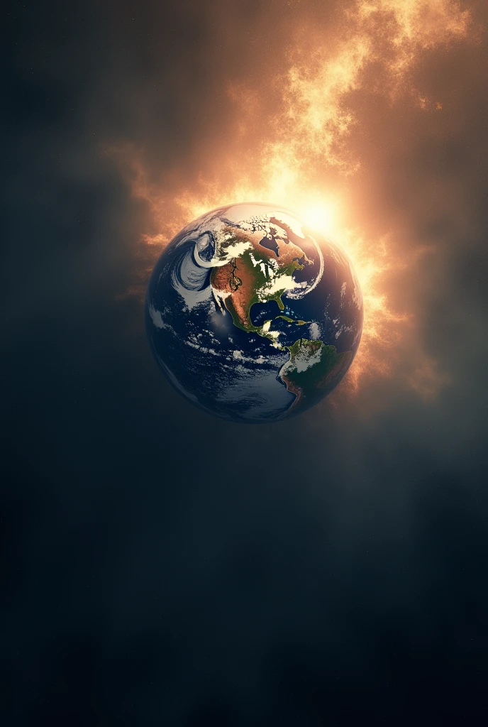 A planet earth hit by a strong light 