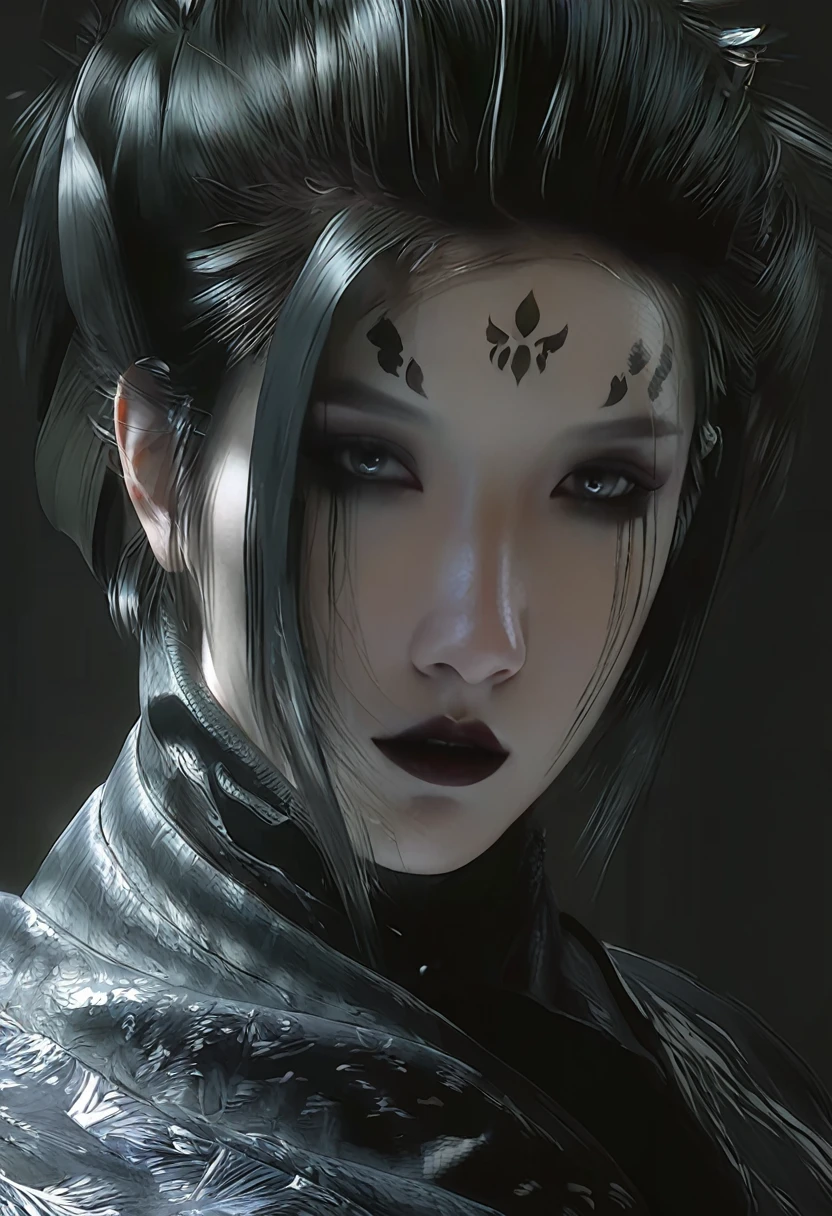 A woman with black hair and white skin,Close-up of face， artwork in the style of Gu Weiss, Gu Weiss, the style of WLOP, ross tran and WLOP, Inspired by WLOP, Eve Ventro, in style of WLOP, WLOP and ross tran, Pan Chengwei on artstation, best on WLOP, WLOP |