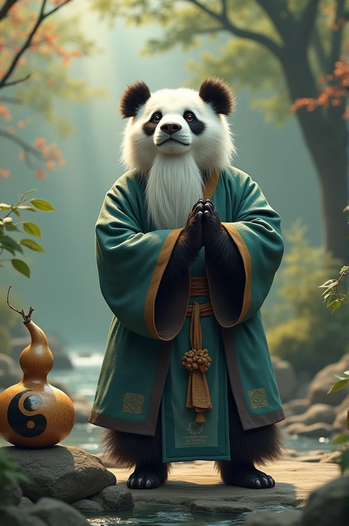 Panda White Beard Chinese Clothing Gourd Yin Yang Tai Chi
