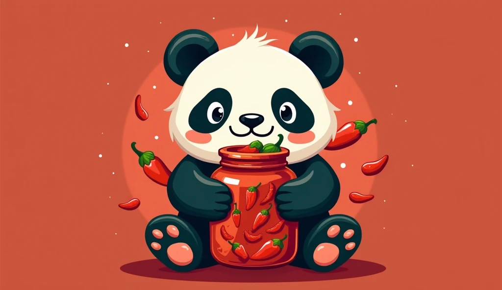 Design a logo，The main theme is a cute panda holding a large sauce jar filled with chili peppers.，（The panda holds three bunches of peppers：1.5）Forming the Chinese character &quot;川&quot;，