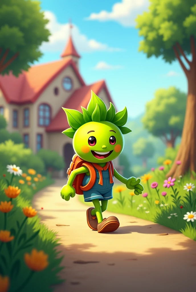 A student plant from pvz is walking happily on the road from school