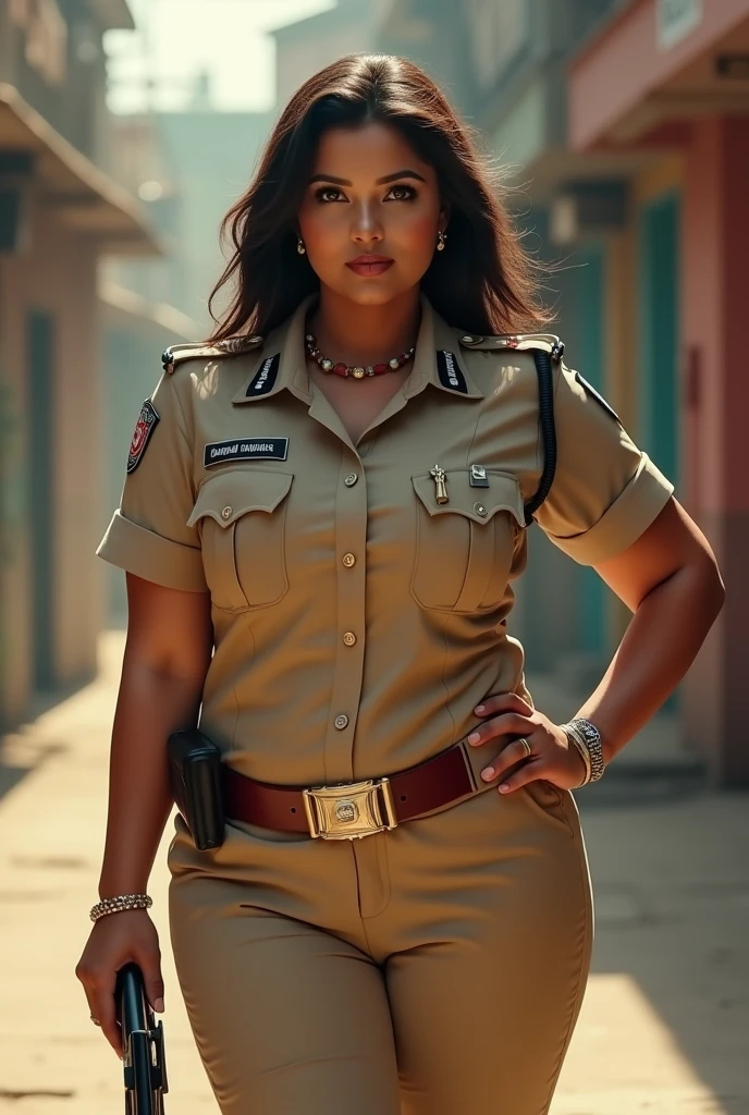 Realistic same to same Indian face sexy big  lady cop