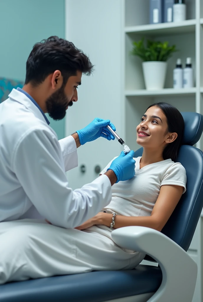 An Indian dermatologist treating an Indian patient with carbon peel treatment