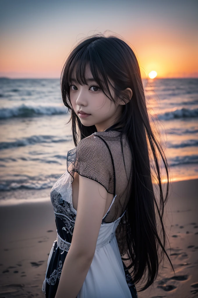 high quality、8K Ultra HD、女神のシルエットとサンセットコーストを組み合わせた美しいDouble Exposure、The Sunset Coast serves as a backdrop.、The details are captured by the Goddess、Crisp lines、The background is monochrome、Sharp focus、Double Exposure、By yukisakura、Amazing full color。