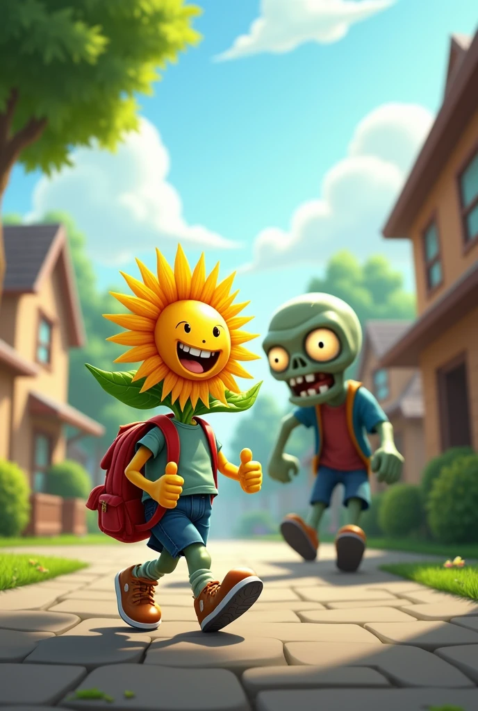 A student plant from pvz is walking happily on the road from school then a zombie hiding suddenly saw him and followed him