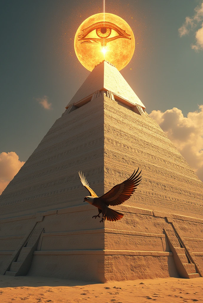 A pyramid with an eagle inside and the eye of Horus
