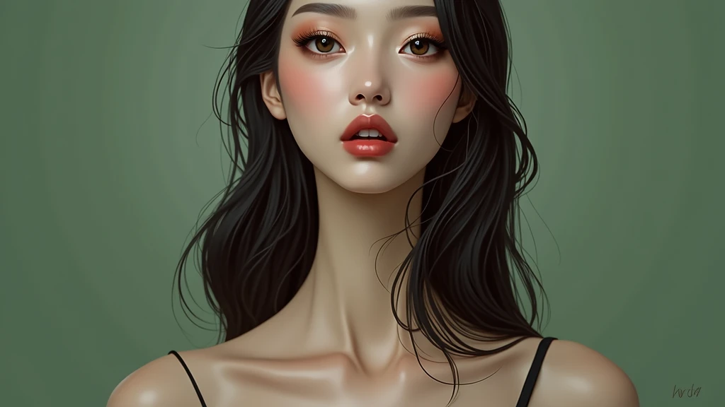 Beautiful Japanese face woman, image from the neck up, woman with a long neck front face adult woman photorealistic