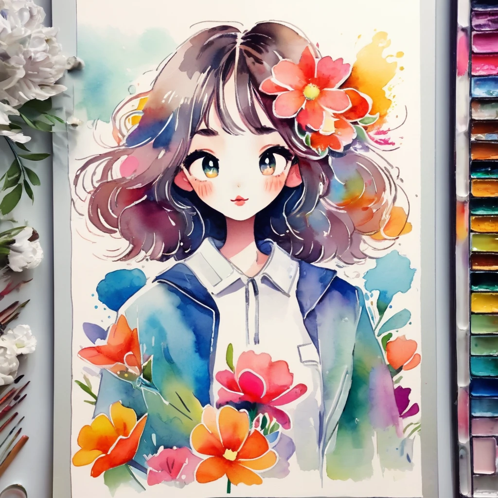 Micho Style、(((stylish fashion))), 8K Quality、Intense watercolor, Detailed watercolor art, Watercolor splash, Surreal, avant-garde pop art, Beautiful and expressive paintings, Beautiful artwork illustration, Very colorful tones, wonderful, Cool beauty, highest quality、Official Art, Vector art, Stylish design, (((The most beautiful girl))), (((highest quality))), HDR, ((detailed)), (((Doodle Art)), ((masterpiece)), ((Super detailed)), (((Colorful flowers))),(((Stylish)))