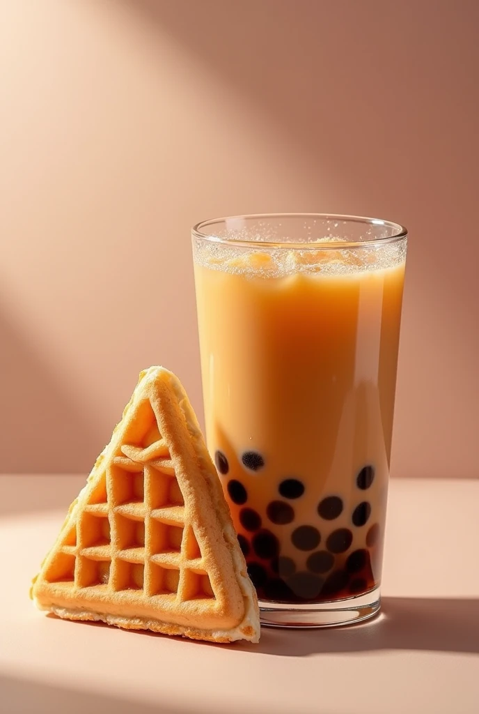 Boba tea in a cup with triangle waffle for promotional post
