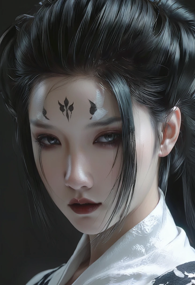 A woman with black hair and white skin,Close-up of face， artwork in the style of Gu Weiss, Gu Weiss, the style of WLOP, ross tran and WLOP, Inspired by WLOP, Eve Ventro, in style of WLOP, WLOP and ross tran, Pan Chengwei on artstation, best on WLOP, WLOP |