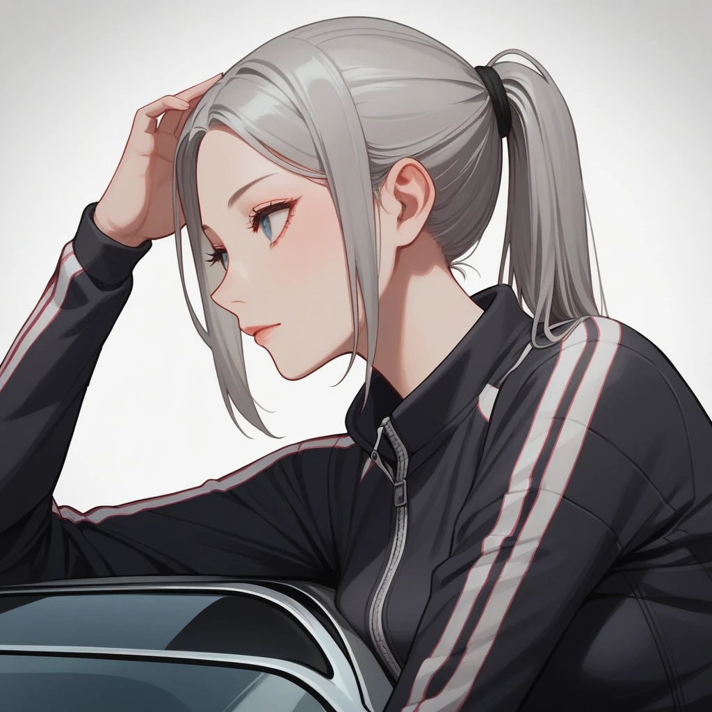 beautiful girl,Anime Face,older sister,Gray Hair,ponytail,(low quality,worst quality:1.4),extra limbs,missing limb,extra digit,fewer digit,missing digit,missing finger,fused fingers,mutated hands and fingers,1girl,bikesuit,ride asports car,Sandy Beach
