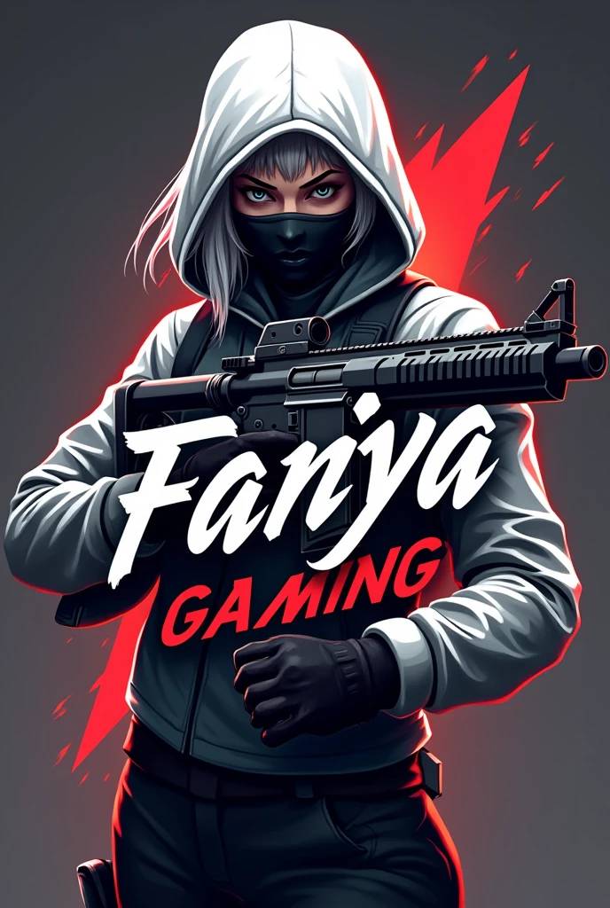 HP FARIYA GAMING free fire logo with gun white female￼ with mask