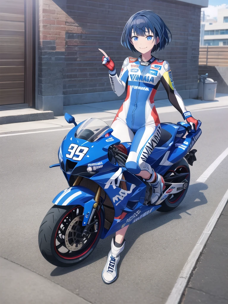 (RAWphotograph:1.2，photograph:1.4，Unity，Ray Tracing，Global Illumination，Fixes down to the details:1.5，Image Correction:1.5，Fixes the fine details:1.5，Ultra-high resolution images，Perfect Anatomy，細部までsuper high quality，super high quality，Ultra highest quality:1.4, 4K, 8k, Ultra-high resolution:1.2, masterpiece:1.2), Very detailed, Picturesque, Anime-style photograph, photograph animation:1.37)，Japanese，(Blue Hair)，(Pixie Cut)(((Pixel Perfect, Perfect in every detail))), One person, Haruka Kiritani, MotoGP Gear, elbow, pad, boots, gloves, MotoGP helmet, Yamaha YZR-M1 Blue Racing Bike, sitting on bike, View your audience, smile，whole body，Yamaha Blue Racing Suit，Yamaha YZR-M1 Blue Racing Bikeに乗る，Yamaha Official，A4 Size Wallpaper，Sponsor logos，Sponsor logosFixes:1.5，YAMAHA Blue Racing Bike Fixes:1.5，Fixes:1.5，Foot and Hand Fixes:1.5，YAMAHA Blue Racing Suit Fixes:1.5，Bust Size C Cup，height(163cm)，Bust Size C CupFixes:1.5，height(163cm)Fixes:1.5，Fixes for the photograph:1.5，Fixes for the whole body:1.5，Skin Fixes:1.5，Fixes for the face:1.5，Hair Fixes:1.5，Fixes for the ears:1.5，Fixes for the skin color:1.5，Fixes for the nails:1.5，Fixes for MotoGP helmet:1.5，Fixes for the pad:1.5，MotoGP GearのFixes:1.5，Fixes for the elbow:1.5，Fixes for the boots:1.5，Fixes for the gloves:1.5，Mouth correction:1.5，eyes correction:1.5，Hand 5 fingers，5 toes，Hand 5 fingersFixes:1.5，5 toesFixes:1.5，eyebrow correction:1.5，YAMAHA Blue Racing，Portraiture，ヤマハブルーレーシングスーツサイズFixes:1.5，Five steps: 細かい部分をFixesする:1.5，5 feet. 軽微なFixes.:1.5，いくつかの細かい髪の毛のディテールをFixesしました:1.5，Correction of fine details of the skin:1.5，Hair straightening:1.5，細かい部分をFixesするする:1.5，軽微なFixes to MotoGP helmets:1.5，軽微なFixes to MotoGP Gear:1.5，bootsの細かい部分をFixesするしました:1.5，glovesの細かい部分をFixesするしました:1.5，whole body矯正, 詳細なFixes:1.5，Anime Style, 細かい部分をFixesする:1.5，Sponsor logosの軽微なFixes:1.7，Sponsor logosがFixesされました.:1.7，Sponsor logos have been revised for better readability.:1.7，公式Sponsor logos, リアルなディテールをFixes:1.7，公式Sponsor logoss have been revised to make them easier to read.:1.7，The sponsor logos have been updated to match the actual company name.:1.7，Sponsor logosを実際の企業に合わせて変更&#39; name:1.7，YAMAHA YZR-M1 青いレーシングバイクの大きさのFixes:1.5，YAMAHA YZR-M1 青いレーシングバイクの1台に細かいところまでFixes:1.7，YAMAHA YZR-M1 青いレーシングバイク1台になるように細かいところまでFixes:1.7，Glossy paper compatible，Compatible with Lawson Net Print