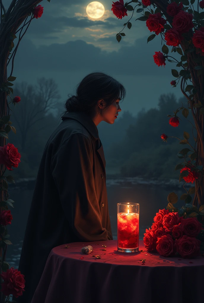 alcohol,Red Roses,nighttime,night