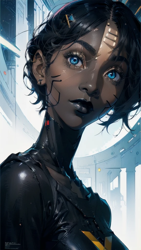 (((masterpiece, highest quality))),(((solo:1.2))),(((1girl:1.2))),32k wallpaper, very detailed, poster, vintage science fiction,(((((geometric cinematic movie poster))))), ((((bauhaus)))),(((abstract))),((((mid century modern)))),(((((portfolio))))),(((((Close-up))))),(((((bust up))))),((((more various angle)))),(((highlight))),((((heterochromia)))),(((complete. detailed face))),(((Extremely talented))),(((most complecated machine))),(((Overall colorfully))),((((((Absolutely simple background)))))),(((((blackskin))))),