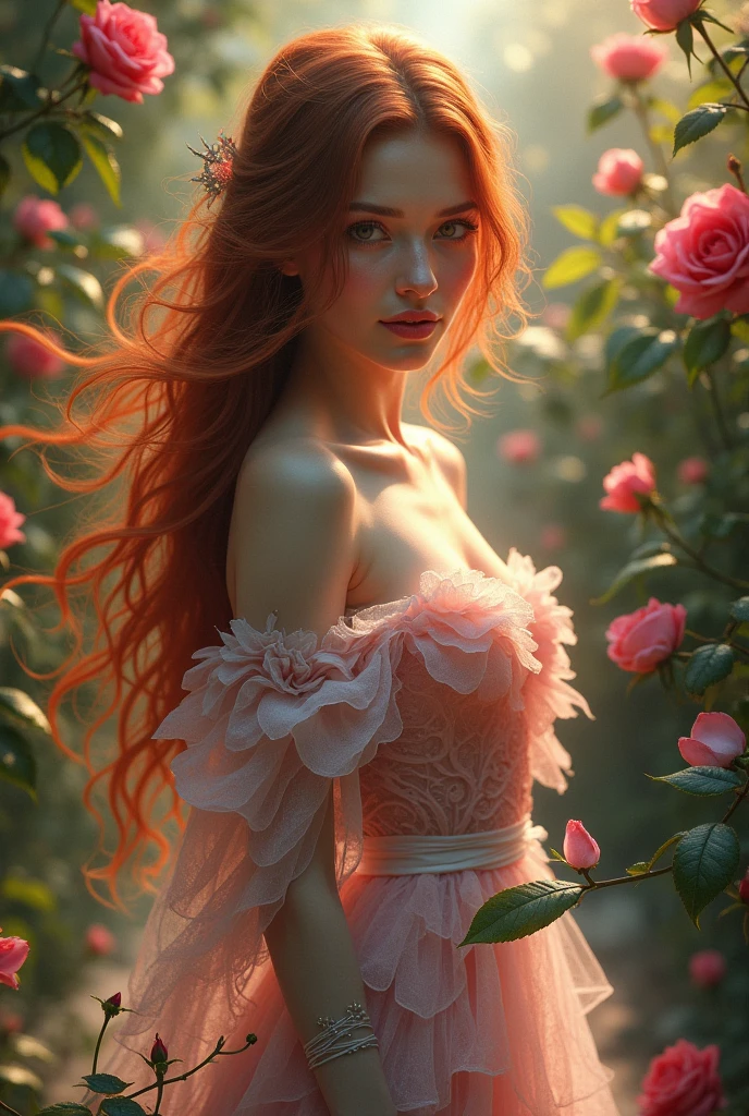 A woman fantasy character flower rose
