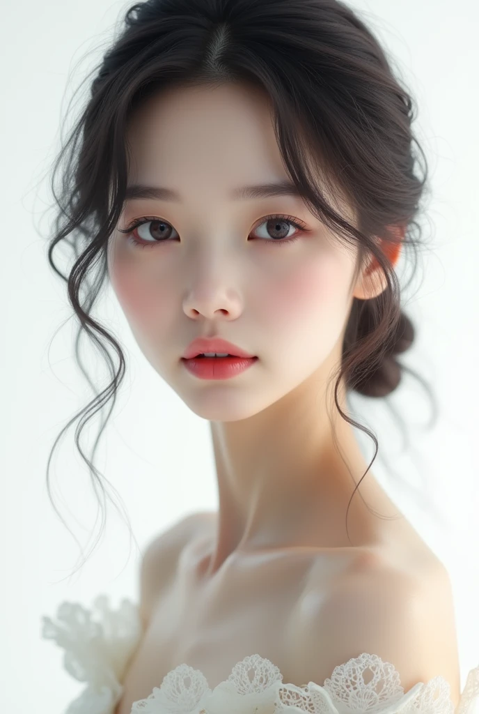 Beautiful semi realism korean girl, masterpiece, white background