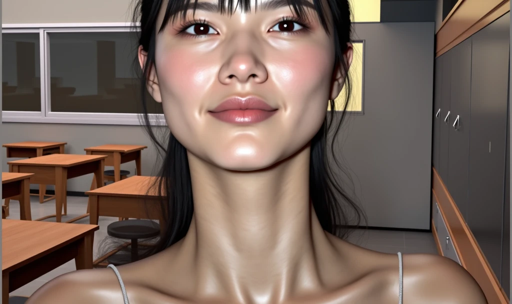 
Beautiful Japanese face woman, image from the neck up, woman with a long neck　 front face adult woman photorealistic Realistic skin 4k super delicate