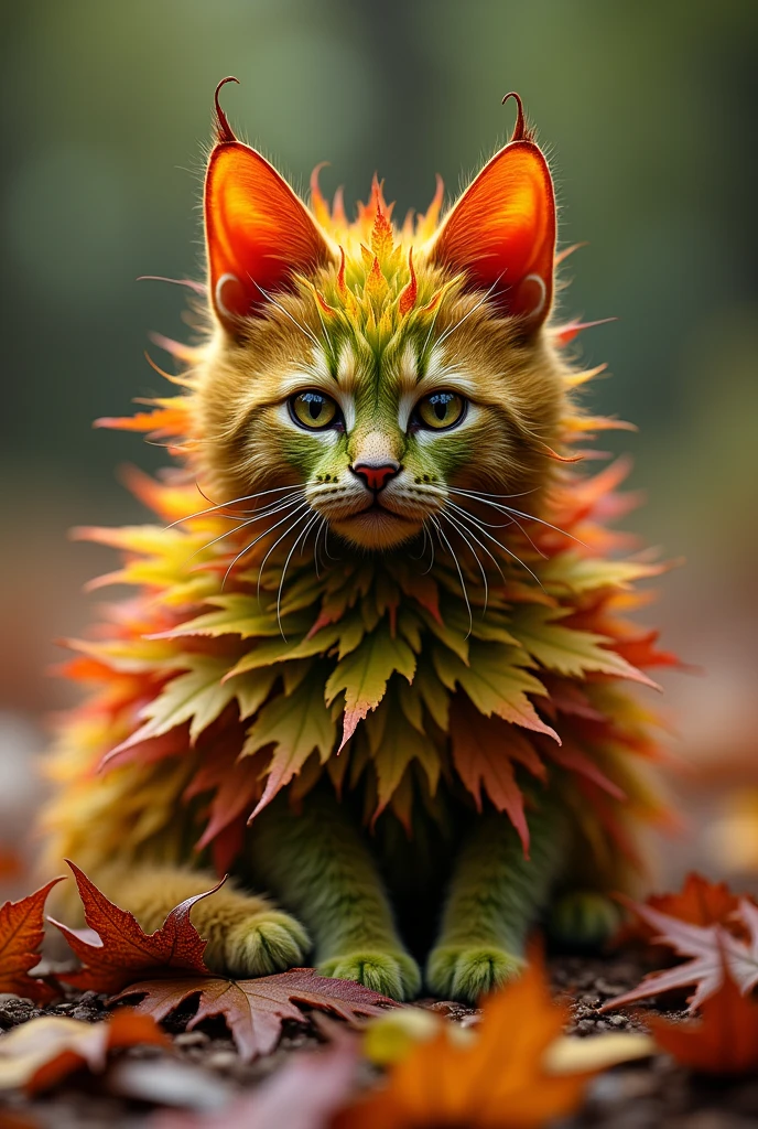 A cat made with leafs