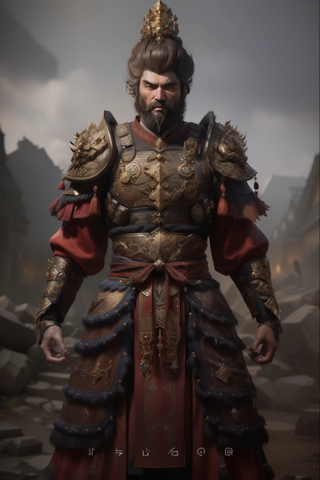 Wearing Clothing、Bearded man wearing a crown, Super detailed fantasy characters, highly detailed cgsociety, created in Unreal Engine 5, cgsociety uhd 4k very detailed, rendered in Unreal Engine 5, Personagem pequeno. Unreal Engine 5, Unreal Engine Character Art, very detailed character, guan yu, 3D Rendering Character Art 8k