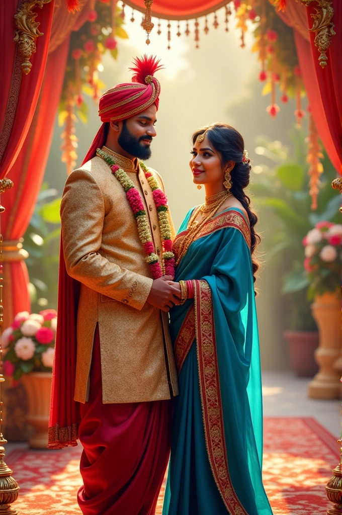 Saatvik ayaan veer aanush aryash marries together a girl wearing blue colour saree