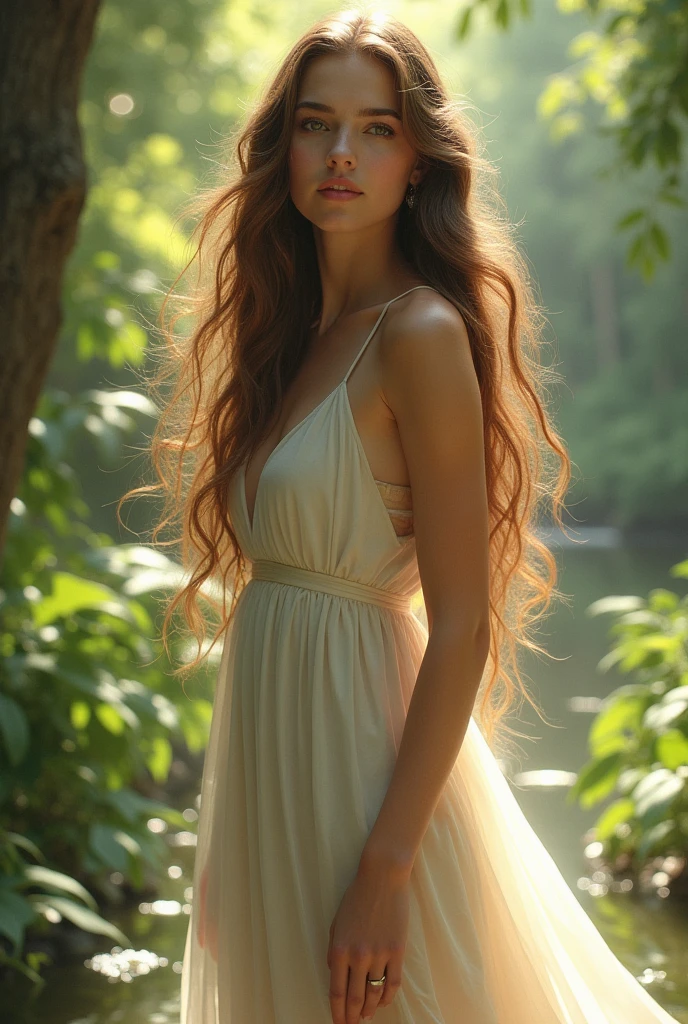 Young woman, Brown hair, full length, dress