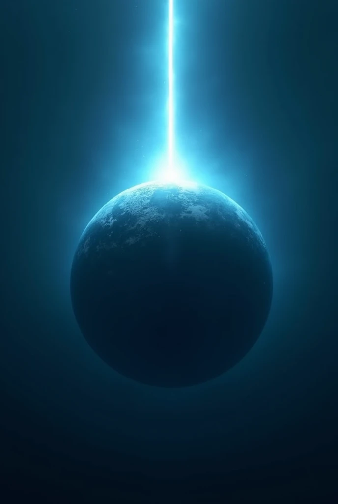 A dark planet earth struck by a light in a gradient sky blue background