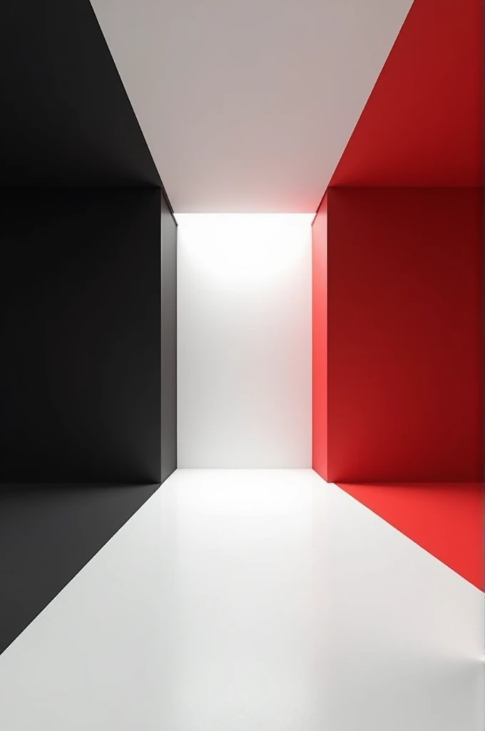 Empty room with white ceiling and floor and black and red walls