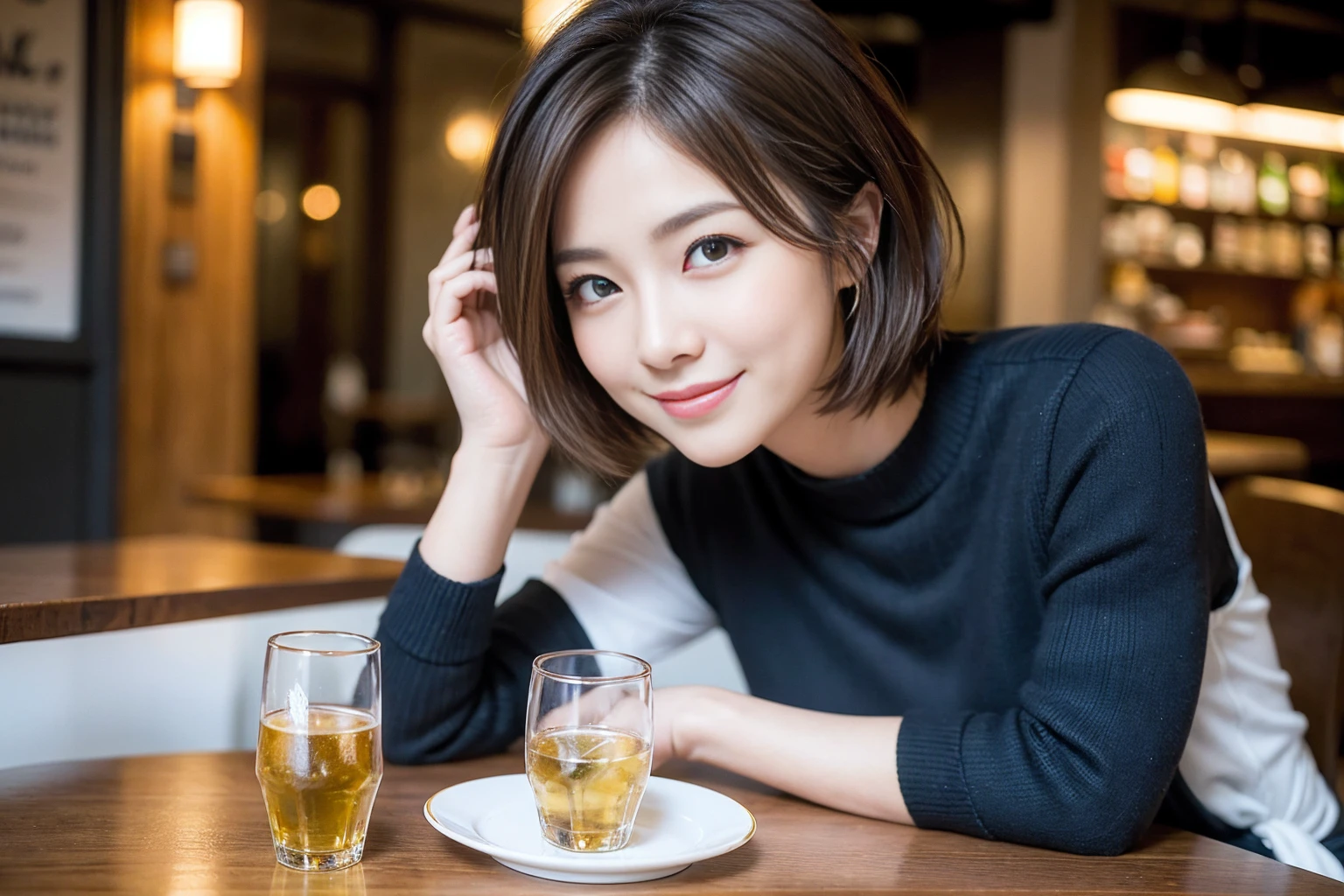 ((Highest quality、8k、masterpiece:1.3))、slimカップル、modelカップル、(Realistic, Intricate details:1.2), sashimi、Tempura、Japanese sake、Shochu 、Amazing view of the sunset sky and clouds、A bright smile、The wonderfulness of smile、Bright image、The beauty of wine, Beautiful Face, blue eyes, The light shines on your face, blush, short hair,Bright Face、 (Age 37), 39 years old, sparkling wine、Two beauties、Brown Hair、Shortcuts、Long sleeve shirt、dress、Beautiful woman 1, (slimな顔), (The body is slim), (Brown Hair), (Shortcuts), cheeks turn a little red,Attractive beauty、restaurant, In a prominent place (From the waist up) Nova Frog Style, actress, model, Upper Body, White wine, slim, smile, (smile: 1.15), Beautiful fine grain, Depth f/2,saturation, High Contrast, Strong light and shadow,Moist Body:1.5、3D texture、Delicate eyes、Brown Hair、The hair is very shiny、