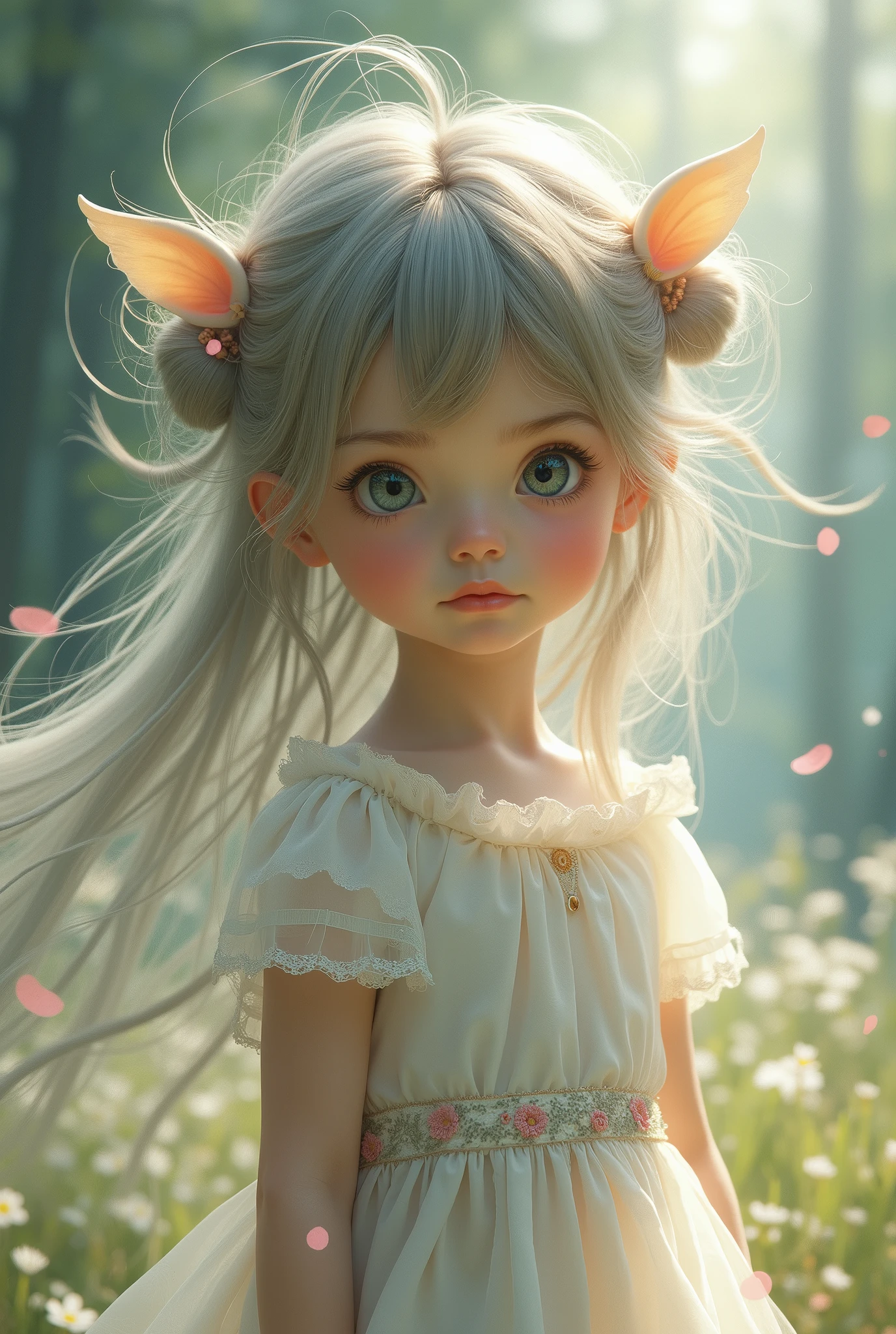 , girl, tails on the head, dress,