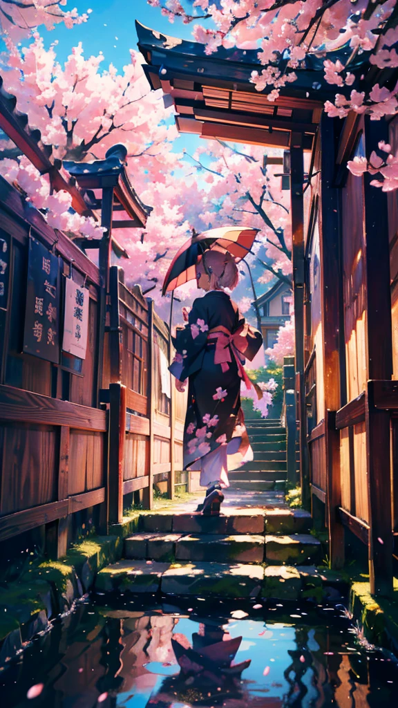 {Highly detailed 8K wallpapers}, {masterpiece}, {Highest quality}, alone, Full Body Shot, okita souji, ショートヘア, kimono, Haori Cerezo, cherry blossoms, Surrealism, chiaroscuro, cinematic lighting, UHD, high details, best quality, highres, 8k