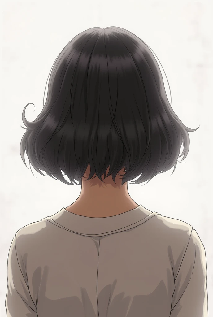 Semi-long hairstyle seen from the back、rhombus、Top Volume、Hair bouncing on shoulders、Bulging at the back of the head、Outside flip、Tightening around the neck、Airy feeling、Straight Curve、Japanese、Strong waist、Hairy、Soft texture、Reduce hair volume、White wall background