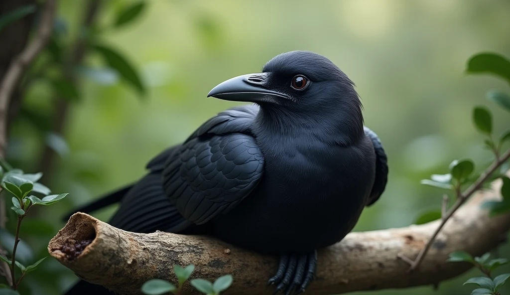 The crow is sitting comfortably after quenching its thirst, with a look of peace and happiness on its face.