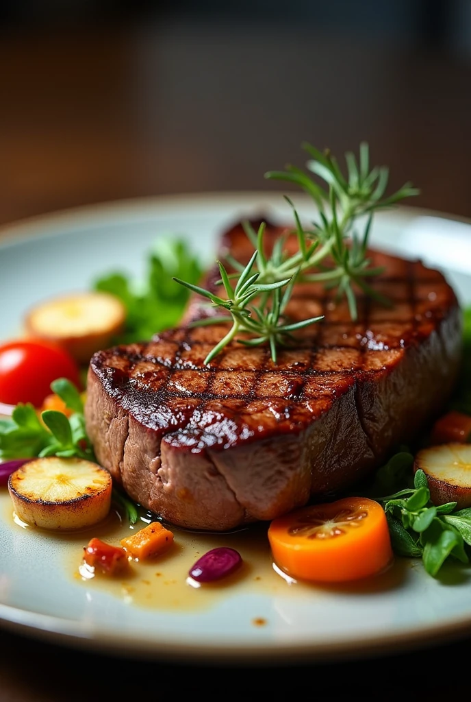 food, beef steak, vegetables, exquisite presentation