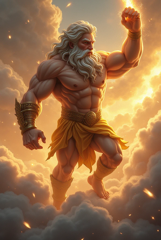 Fais un demi dieux petit en taille qui tiens l'éclair de zeus dans sa main