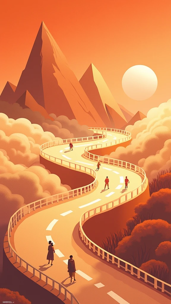 poster design，Wealth Elements，2 roads，Inheritance，Flat illustration style，Fractal Art，Clean picture，Don't show people in the picture

