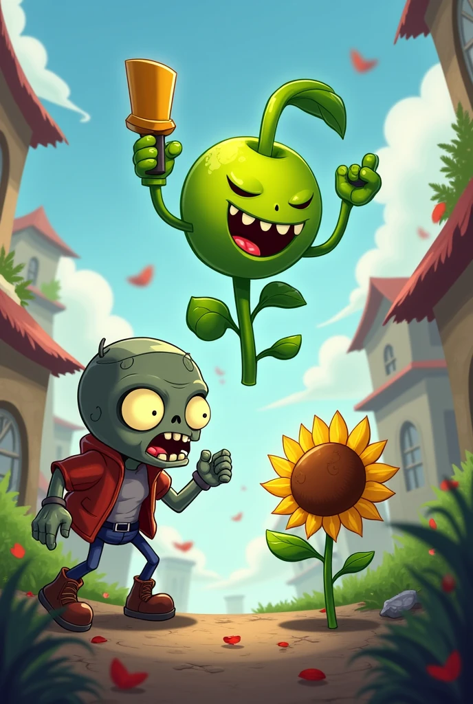 But the peashooter plant suddenly came and saved the sunflower student plant from the zombie in pvz