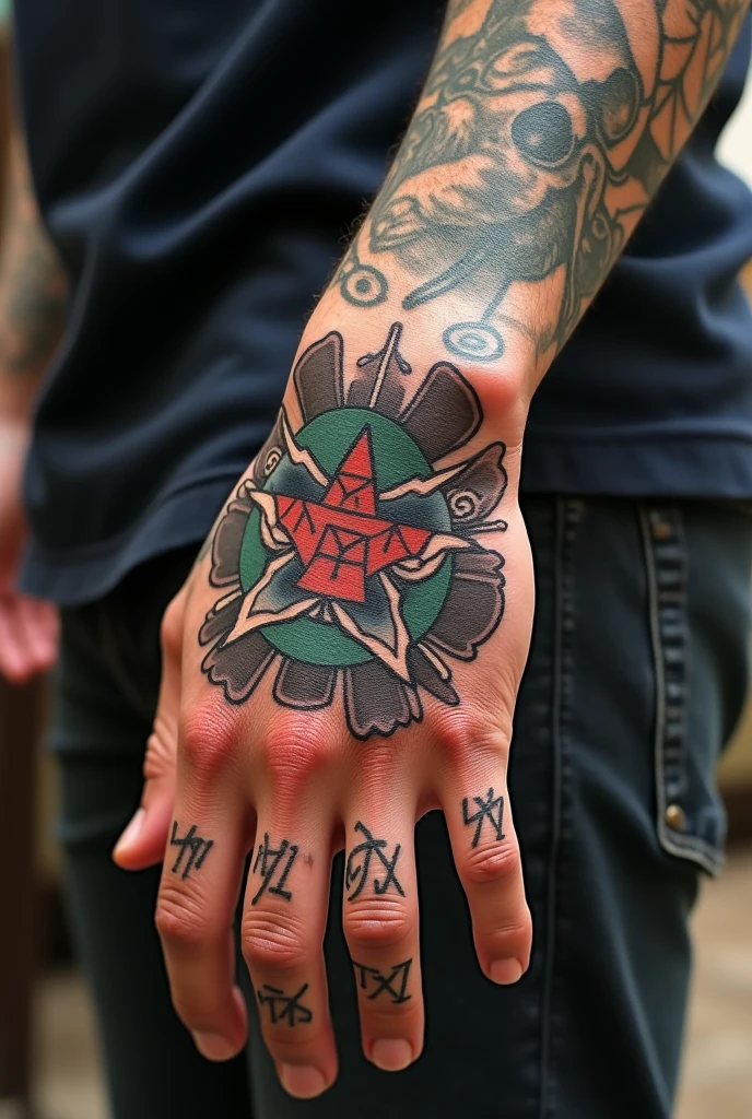 Old school tattoo for men to cover small tattoo on hand