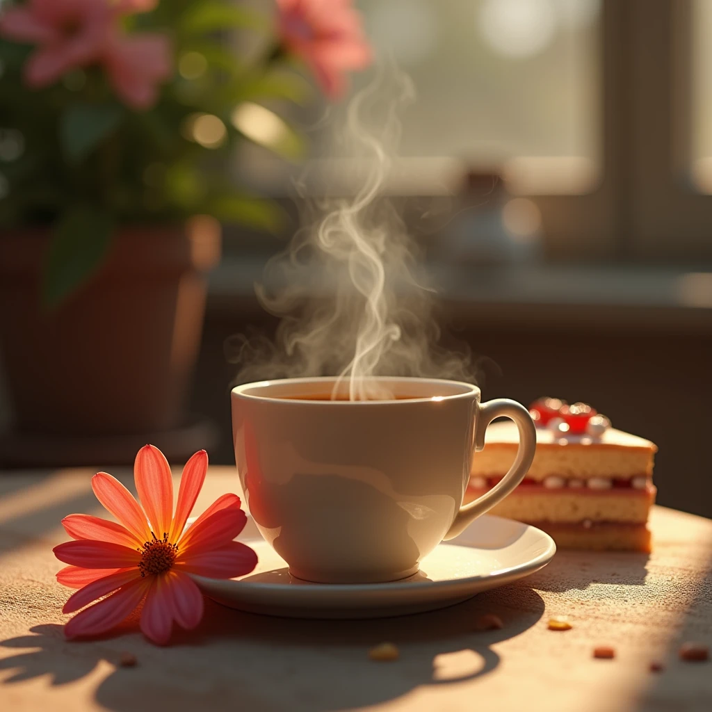 coffee,Smoke rising,cake,flower