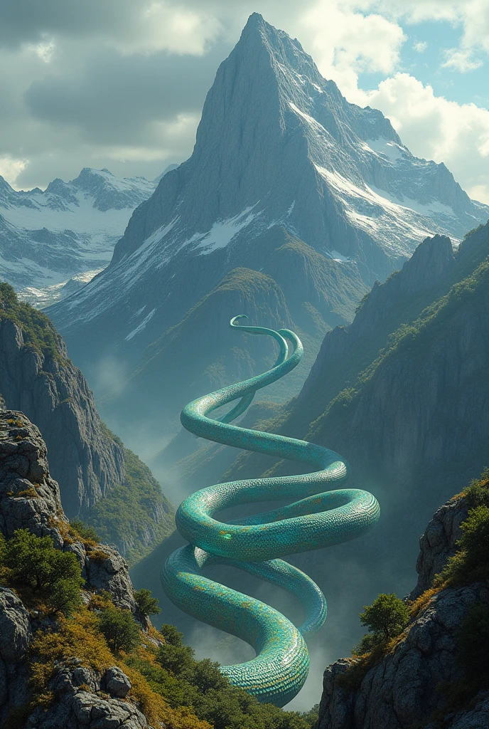 Giant snake around the mountain